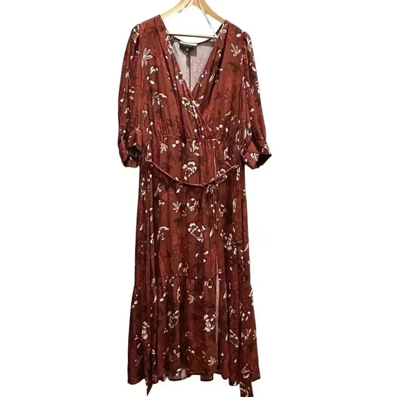 ELOQUII Elements‎ Floral Print Midi Wrap Dress with Puff Sleeves, 16 - Picture 1 of 9
